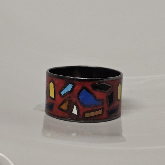Vintage Sterling silver enamel ring size 8 - Picture 3 of 8
